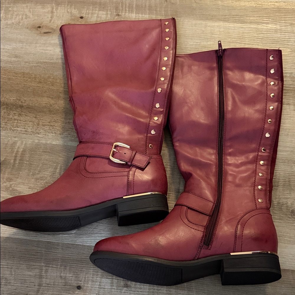 Avenue Cloudwalkers Studded Burgundy Wide Calf Boots
